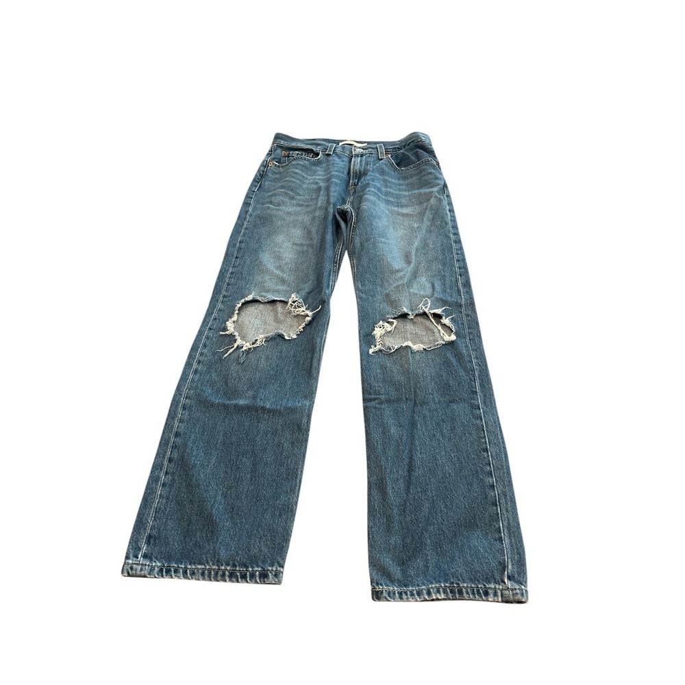 Levis Women's 27 Low Pro Straightโ Jeans Blue Mid Rise Distressed Denim